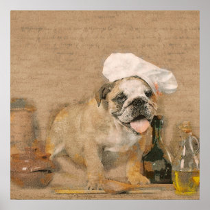 Engelse Bulldog Chef Kitchen Print