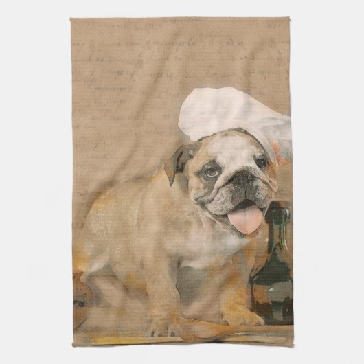 Engelse Bulldog Chef Kitchen Print Theedoek (Verticaal)