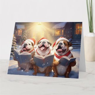 Engelse Bulldog Christmas Carolers Fun Holiday Kaart