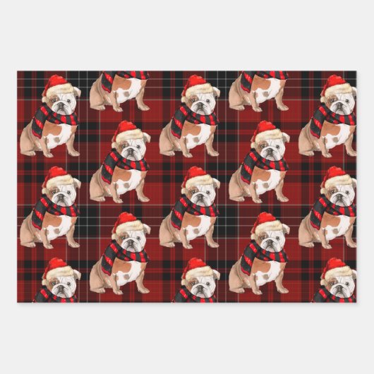 Engelse Bulldog Christmas Dog en Plaid Inpakpapier Vel (Voorkant 3)