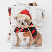 Engelse Bulldog Christmas Dog en Plaid Inpakpapier Vel (In situ)