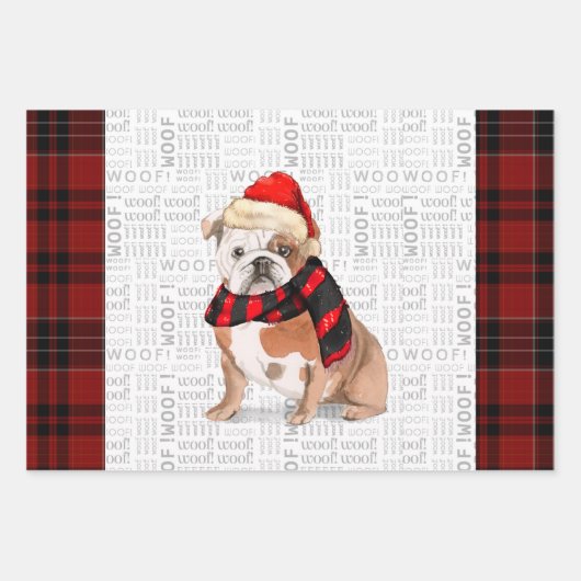 Engelse Bulldog Christmas Dog en Plaid Inpakpapier Vel (Voorkant)