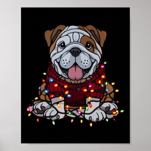 Engelse Bulldog Christmas Schattige Santa Pet voor Poster (Voorkant)