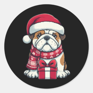 Engelse Bulldog Christmas Schattige Santa Pet voor Ronde Sticker