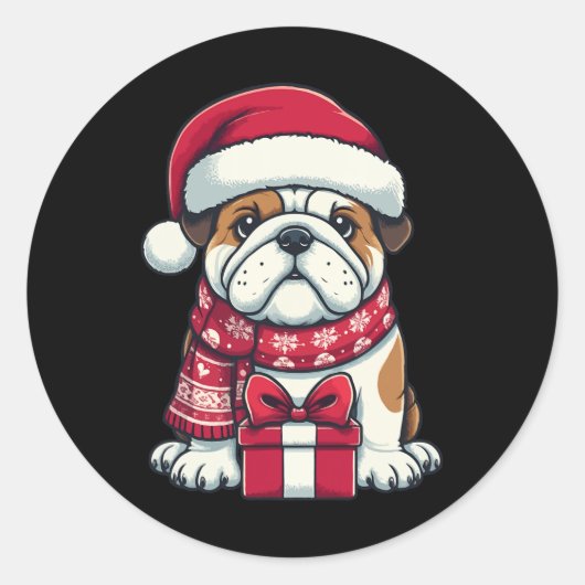 Engelse Bulldog Christmas Schattige Santa Pet voor Ronde Sticker (Voorkant)