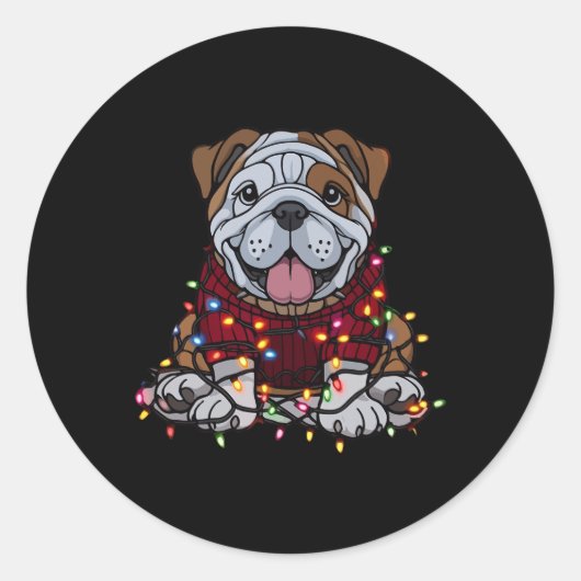 Engelse Bulldog Christmas Schattige Santa Pet voor Ronde Sticker (Voorkant)
