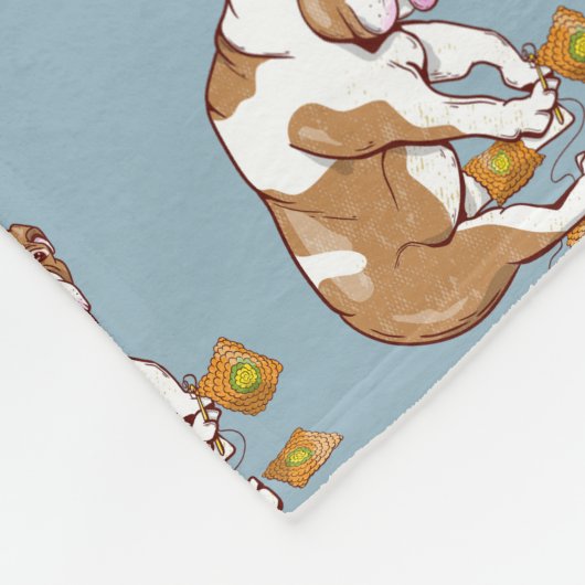 Engelse Bulldog Crochet Fleece Deken (Hoek)
