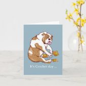 Engelse Bulldog Crochet Kaart (Gele Bloem)