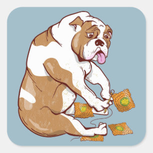 Engelse Bulldog Crochet Vierkante Sticker