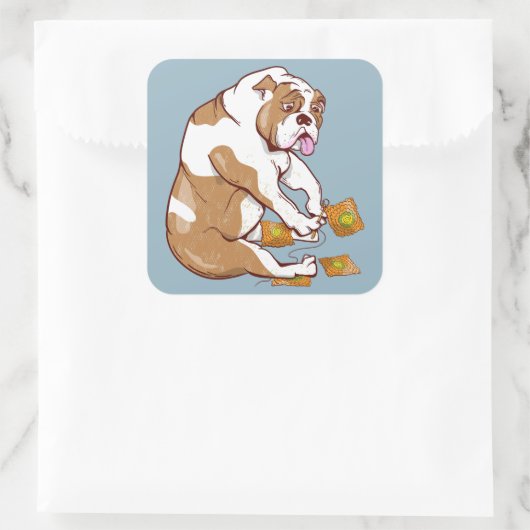 Engelse Bulldog Crochet Vierkante Sticker (Tas)