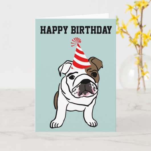 ENGELSE BULLDOG CUTE FUNNY BIRTHDAY KAART (Gele Bloem)