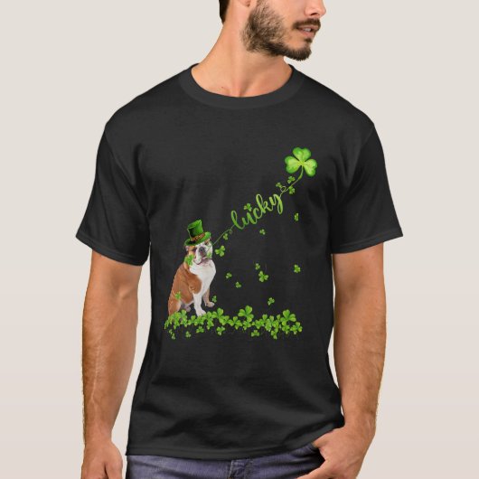 Engelse Bulldog Dog Funny Shamrock St. Patrick's D T-shirt (Voorkant)