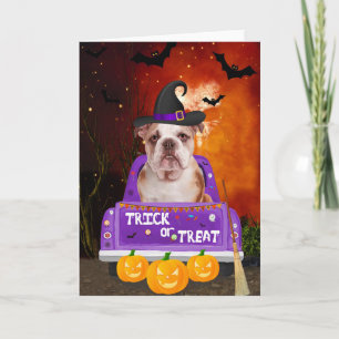 Engelse Bulldog Dog in Halloween Truck Kaart