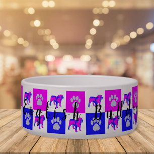 Engelse Bulldog Dog & Paw Hot Pink & Blue Pet Bowl Voerbakje