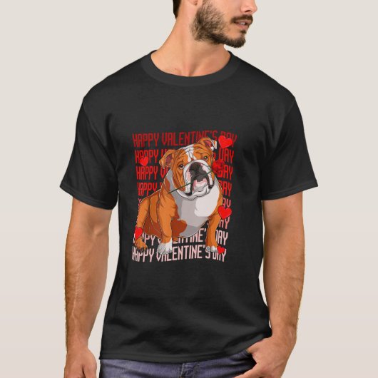 Engelse Bulldog Dog Red Hearts Happy Valentijns Da T-shirt (Voorkant)