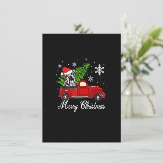 Engelse Bulldog Dog Riding Red Truck Dec Kaart (Staand voorkant)