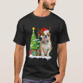 Engelse Bulldog Dog Santa Hat Reindeer Kerstmis L T-shirt (Voorkant)