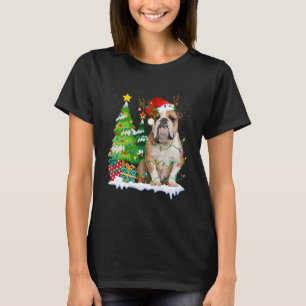 Engelse Bulldog Dog Santa Hat Reindeer Kerstmis L T-shirt