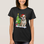 Engelse Bulldog Dog Santa Hat Reindeer Kerstmis L T-shirt (Voorkant)