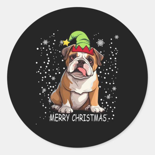 Engelse Bulldog Dog Tree Kersttrui Xmas Do Ronde Sticker (Voorkant)