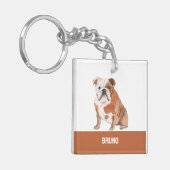 Engelse Bulldog-dog waterverven illustratie Sleutelhanger (Voorkant Links)
