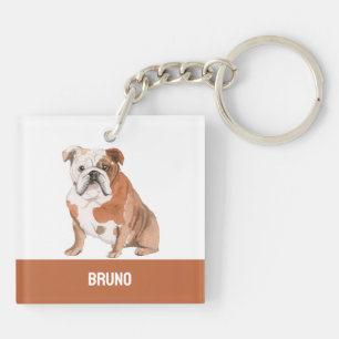 Engelse Bulldog-dog waterverven illustratie Sleutelhanger