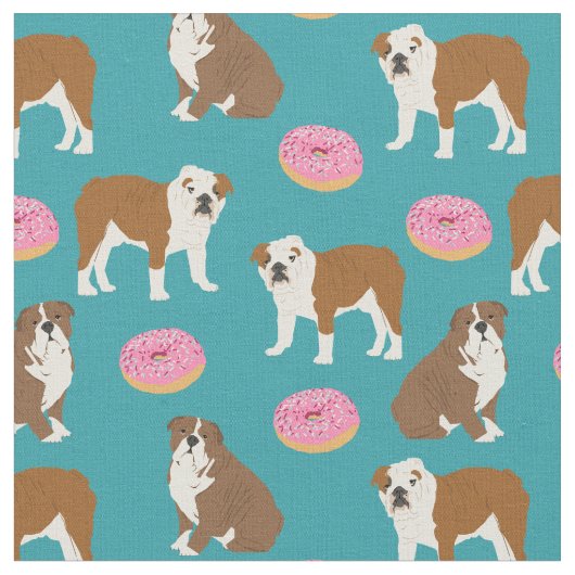 Engelse Bulldog donuts turquoise Stof (Close Up)