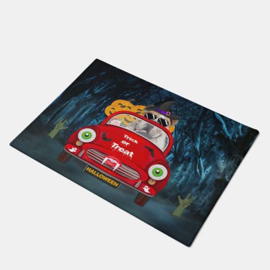 Engelse Bulldog Driving Car Scary Halloween Deurmat (Schuin)