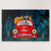 Engelse Bulldog Driving Car Scary Halloween Legpuzzel (Horizontaal)