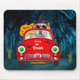 Engelse Bulldog Driving Car Scary Halloween Muismat