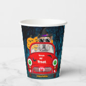 Engelse Bulldog Driving Car Scary Halloween Papieren Bekers (Achterkant)