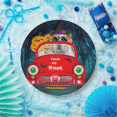 Engelse Bulldog Driving Car Scary Halloween Papieren Bordje (Feest)