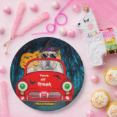 Engelse Bulldog Driving Car Scary Halloween Papieren Bordje (Feest)