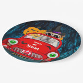 Engelse Bulldog Driving Car Scary Halloween Papieren Bordje (Gekanteld)