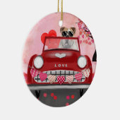 Engelse Bulldog Driving Car with Hearts Valentijn Keramisch Ornament (Rechts)