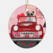 Engelse Bulldog Driving Car with Hearts Valentijn Keramisch Ornament (Links)
