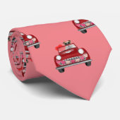 Engelse Bulldog Driving Valentijnsdag Hearts Stropdas (Opgerold)