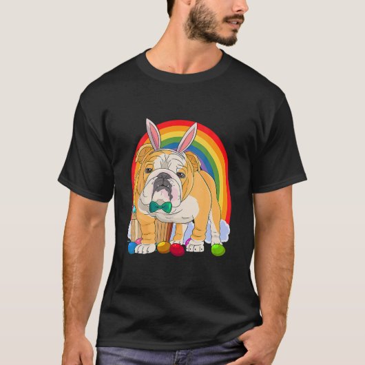 Engelse Bulldog Easter Rabbit Bunny Ears Dog T-shirt (Voorkant)
