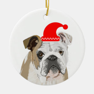 Engelse Bulldog Een rode kersthat Keramisch Ornament