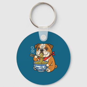 Engelse Bulldog Eet Ramen Japans Sleutelhanger