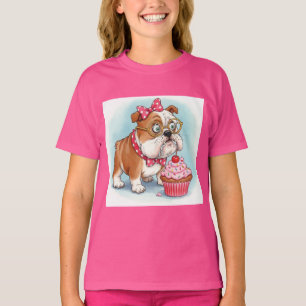 Engelse Bulldog en Cupcake van Natasha Us T-shirt