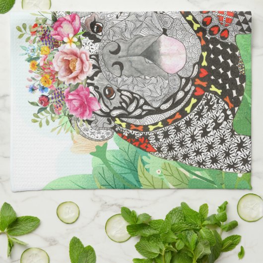 Engelse Bulldog en Franse Bulldog keukenhanddoek (Gevouwen)