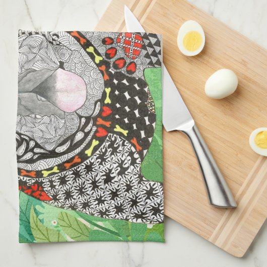 Engelse Bulldog en Franse Bulldog keukenhanddoek (Quarter Fold)