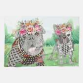 Engelse Bulldog en Franse Bulldog keukenhanddoek (Horizontaal)