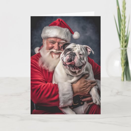 Engelse Bulldog en Kerstman #1 Feestdagen Kaart (Voorkant)