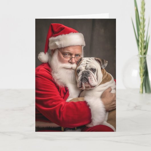 Engelse Bulldog en Kerstman #2 Feestdagen Kaart (Voorkant)