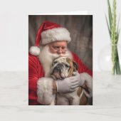 Engelse Bulldog en Kerstman #3 Feestdagen Kaart (Voorkant)