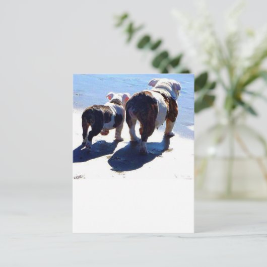 Engelse Bulldog en Puppy Briefkaart (Staand voorkant)