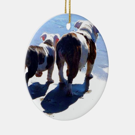 Engelse Bulldog en Puppy Keramisch Ornament (Rechts)