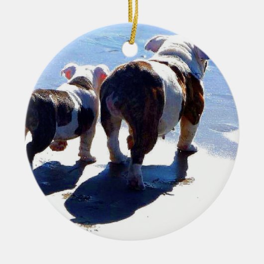 Engelse Bulldog en Puppy Keramisch Ornament (Voorkant)